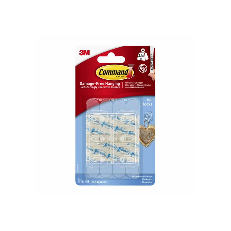 3M Command Mini Hooks With Strips Mini 6 Hooks And 8 Small Strips 225g Holding Power Clear/Transparent Main image