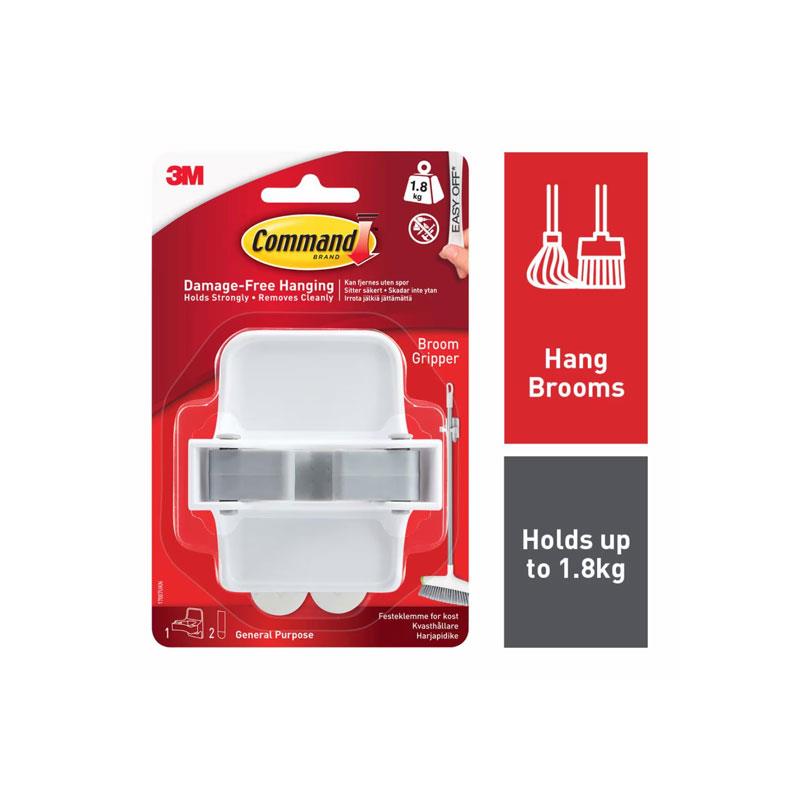 3M Command Broom Gripper Large 1 Gripper And 2 Large Strips 1.8kg Holding Power White