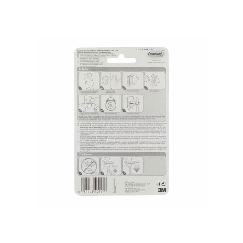 3M Command Broom Gripper Large 1 Gripper And 2 Large Strips 1.8kg Holding Power White