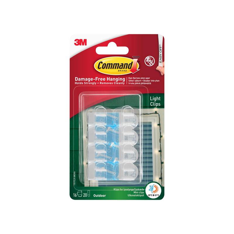 3M Command Outdoor Light Clips Small 16 Clips And 20 Small Strips Value Pack Transparent/Clear