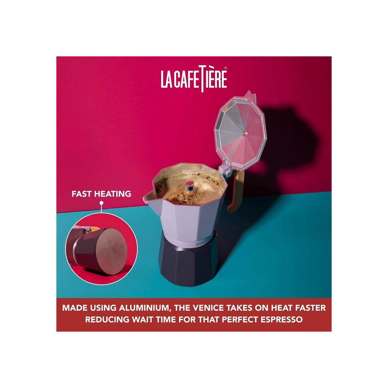 La Cafetiere Venice 3 Cup Espresso Maker Traditional Italian Espresso Pots Aluminium Two Tone 150ml Purple