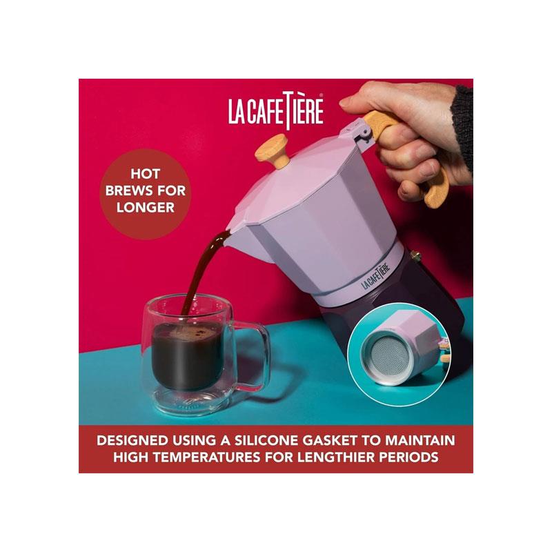 La Cafetiere Venice 3 Cup Espresso Maker Traditional Italian Espresso Pots Aluminium Two Tone 150ml Purple