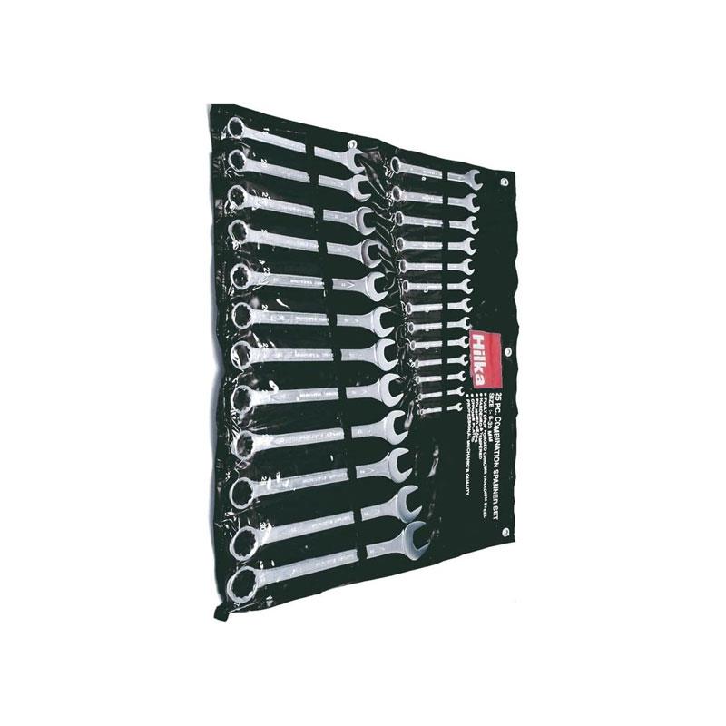 Hilka Tools Combination Spanner Set In Pouch Metric Chrome Vanadium Steel 25 Pieces