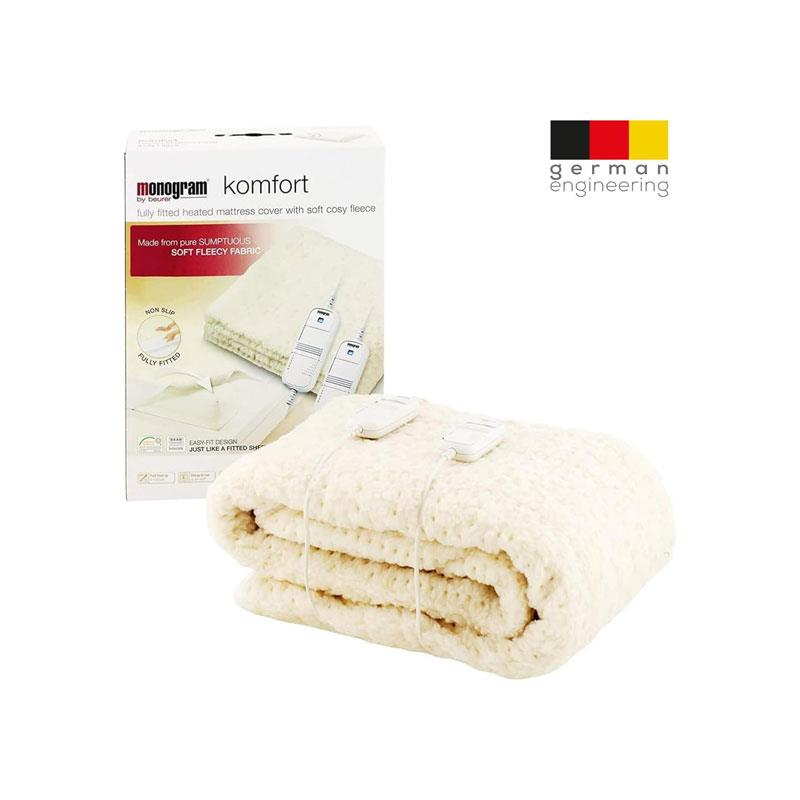 Beurer Monogram Comfort Fitted King Dual Heated Matress Cover 6 Temperature Settings Extra Soft Breathable King Size 200 x 150cm White