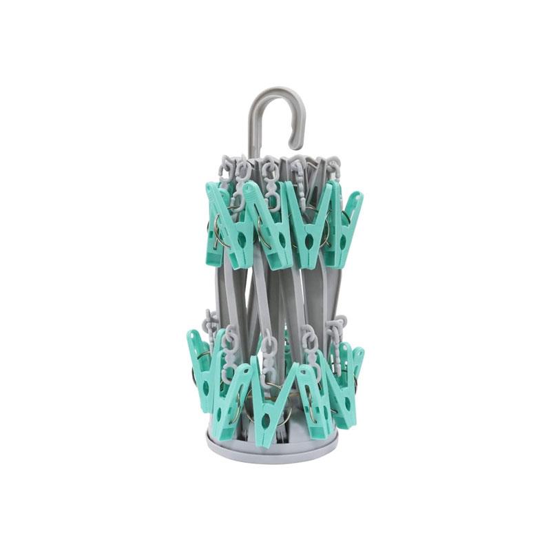 JVL 10 Arm Folding Sock Dryer With 20 Piece Pegs One Size Aqua/Grey/White