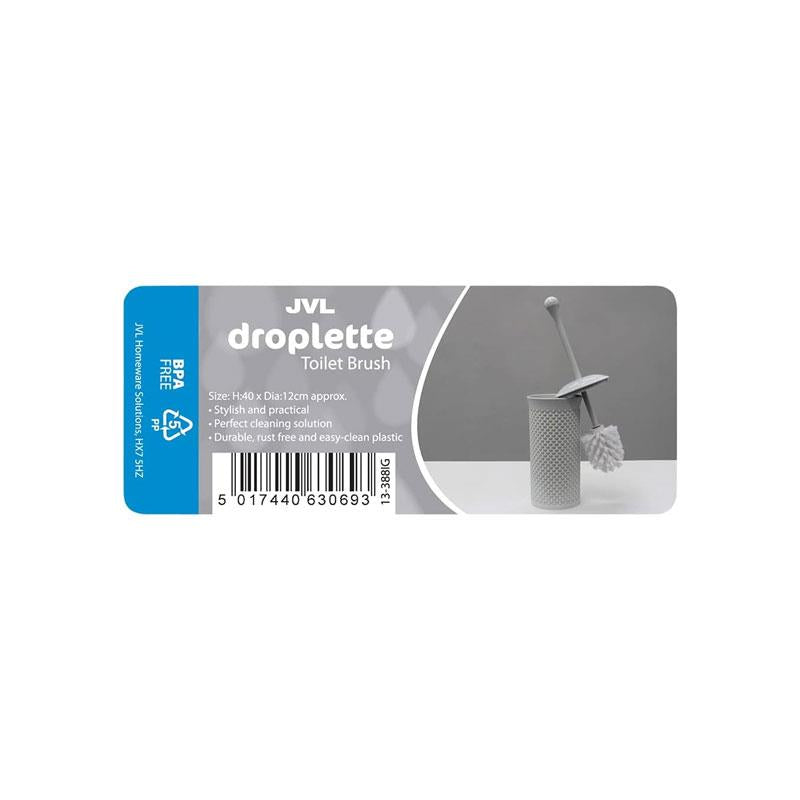 JVL Droplette Toilet Brush And Holder Set Plastic 40 x 12cm Approx Ice Grey