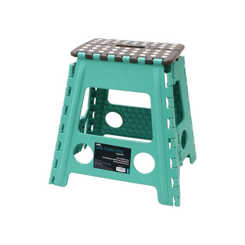 JVL Folding Step Stool Large Plastic Lightweight Maximum Load 150kg Turquiose/Grey Main image