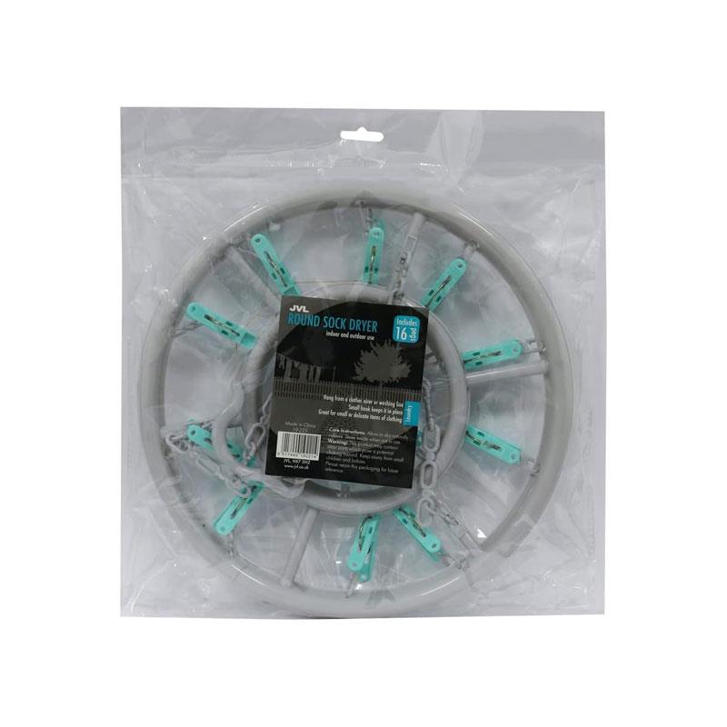 JVL Round Sock Dryer With 16 Piece Clothes Pegs One Size Aqua/Grey/White