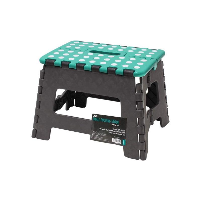 JVL Small Folding Step Stool Lightweight Plastic Foldable Grey/Turquoise