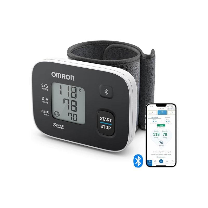 Omron RS3 Intelli IT Wrist Blood Pressure Monitor Clinically Validated Free Smartphone App Wrist BP Monitor With 30 Readings Black/White Main image