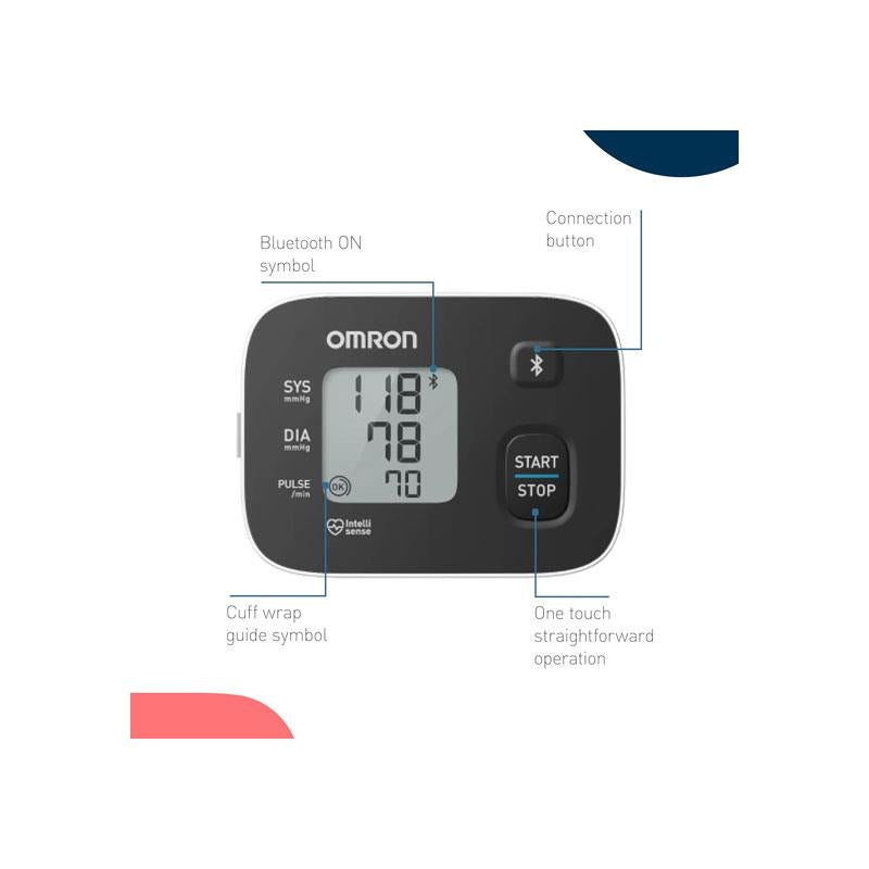 Omron RS3 Intelli IT Wrist Blood Pressure Monitor Clinically Validated Free Smartphone App Wrist BP Monitor With 30 Readings Black/White