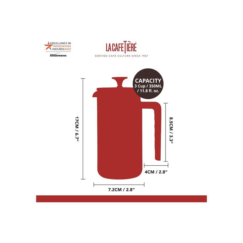 La Cafetiere Pisa 3-Cup/35ml Cafetiere Small French Press Coffee Maker Heat-Resistant Borosilicate Glass Stainless Steel Black