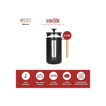 La Cafetiere Pisa 3-Cup/35ml Cafetiere Small French Press Coffee Maker Heat-Resistant Borosilicate Glass Stainless Steel Black