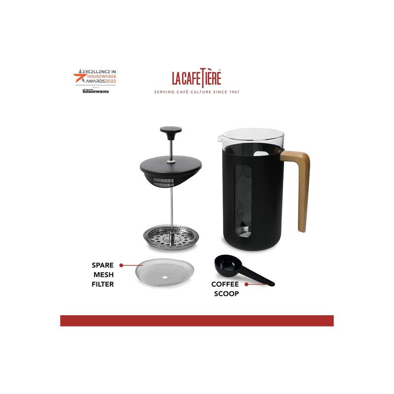 La Cafetiere Pisa 3-Cup/35ml Cafetiere Small French Press Coffee Maker Heat-Resistant Borosilicate Glass Stainless Steel Black