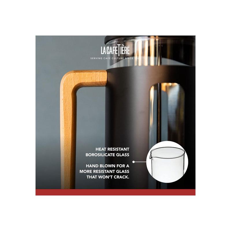 La Cafetiere Pisa 3-Cup/35ml Cafetiere Small French Press Coffee Maker Heat-Resistant Borosilicate Glass Stainless Steel Black