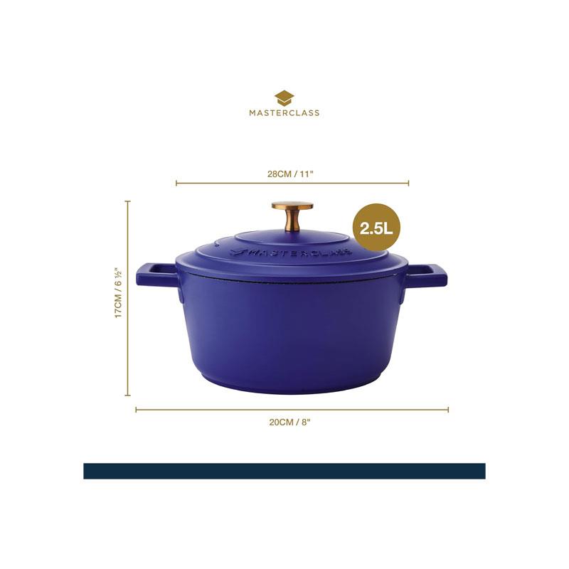 MasterClass Casserole Dish 2.5 Litres/20cm Cast Aluminium Self Basting Lid Round Small Blue Secondary image