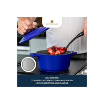 MasterClass Casserole Dish 2.5 Litres/20cm Cast Aluminium Self Basting Lid Round Small Blue