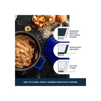 MasterClass Casserole Dish 2.5 Litres/20cm Cast Aluminium Self Basting Lid Round Small Blue