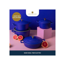 MasterClass Casserole Dish 2.5 Litres/20cm Cast Aluminium Self Basting Lid Round Small Blue