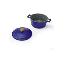 MasterClass Casserole Dish 2.5 Litres/20cm Cast Aluminium Self Basting Lid Round Small Blue