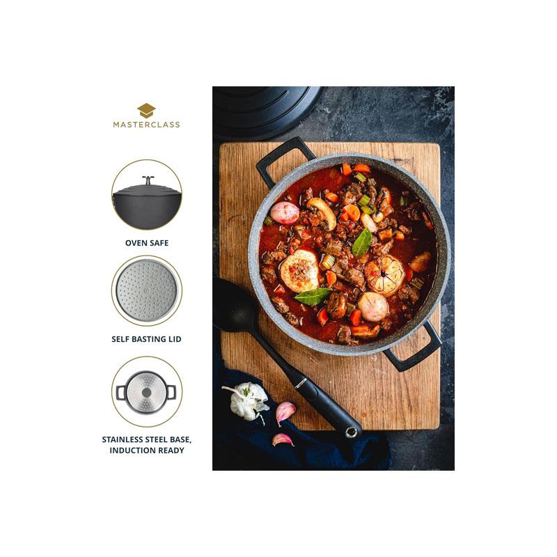 MasterClass Casserole Dish 20cm 2.5 Litres With Self-Basting Lid Cast Aluminium Black