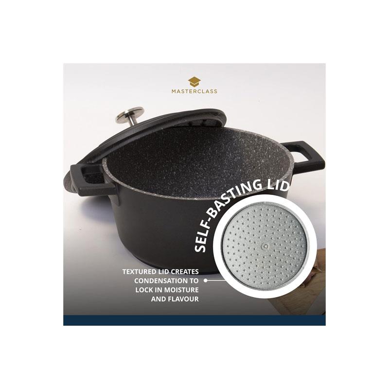 MasterClass Casserole Dish 20cm 2.5 Litres With Self-Basting Lid Cast Aluminium Black