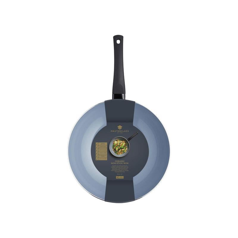 MasterClass Non-Stick Induction-Ready Wok 30cm Ceramic Carbon Steel 5 Litres Grey