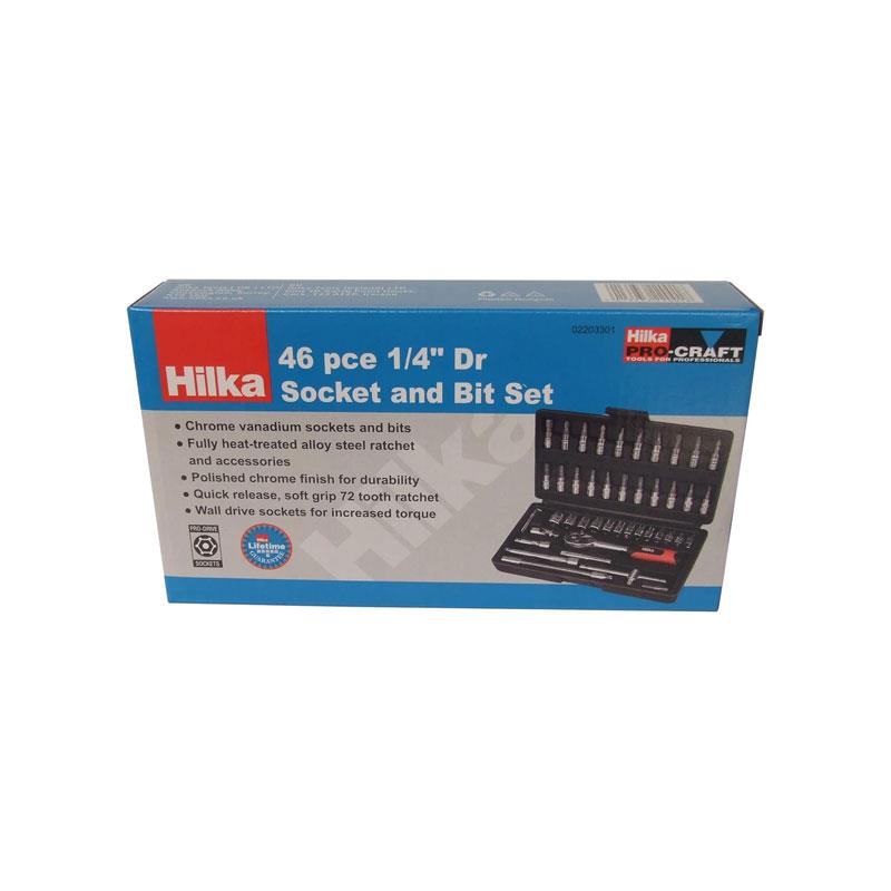 Hilka Tools 1/4 Inch Drive Socket & Bit Set 72 Tooth Ratchet Chrome Vanadium 46 Piece Tool Kit Secondary image