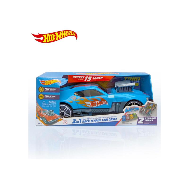 Hot Wheels 2-In-1 Race N Haul Car Case With Rectractable Handle Blue