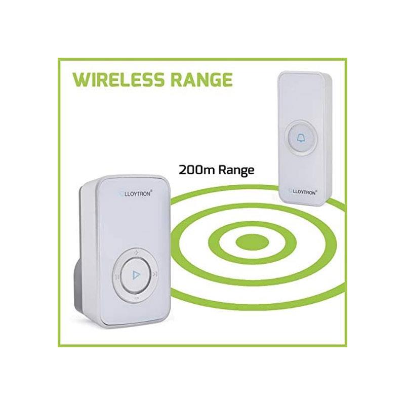 Lloytron Melody MIP3 Plugin Door Chime Kit 32 Melody Plug-in Chime Receiver Battery Operated Bell Push 200m Wireless Range 32 Sounds White