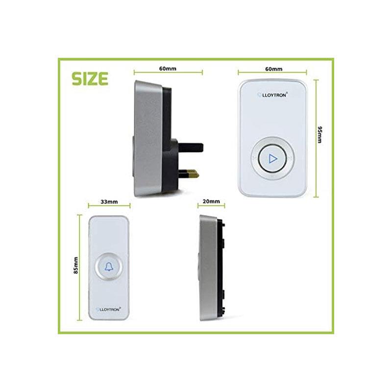 Lloytron Melody MIP3 Plugin Door Chime Kit 32 Melody Plug-in Chime Receiver Battery Operated Bell Push 200m Wireless Range 32 Sounds White