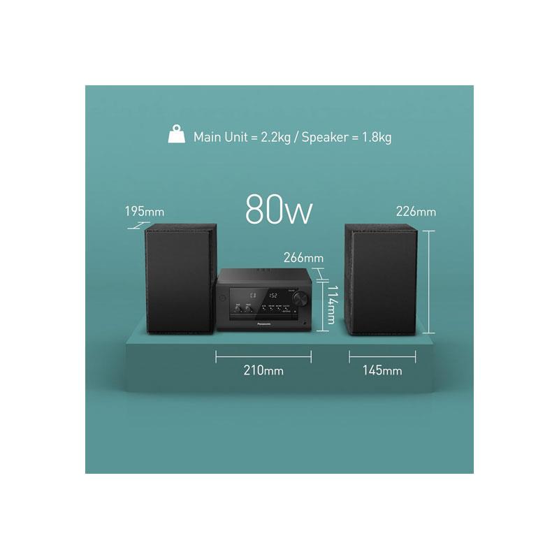 Panasonic 80W Bluetooth Micro Hi-FI CD Compact Stereo System With FM/DAB DAB+ Radio MP3 & CD Player USB AUX-IN Auto Play Black