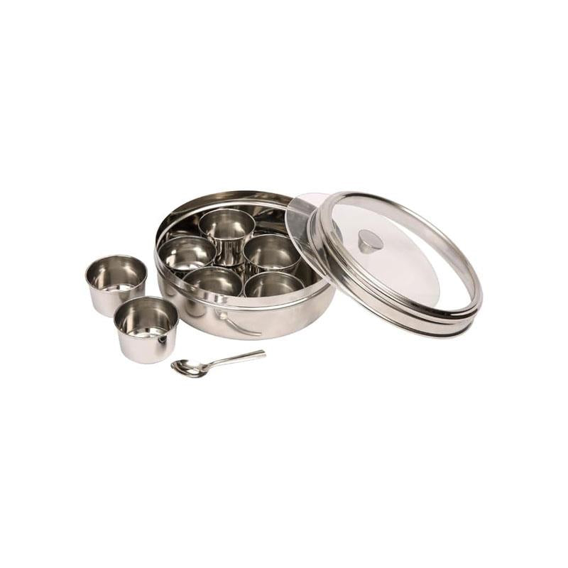 Dexam School of Wok Dabba For Asian Spices Stainless Steel Silver