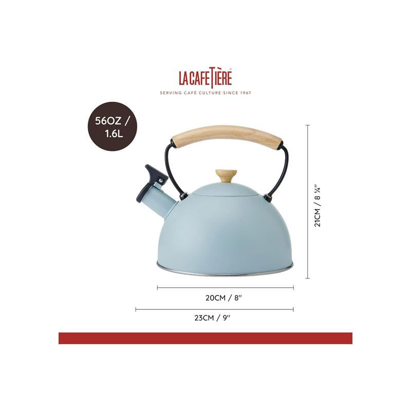 La Cafetiere Whistling Kettle Stainless Steel Heat Resistant Wooden Handle 1.6 Litres Sky Blue Secondary image