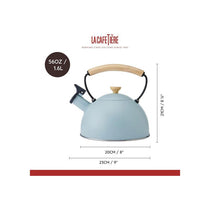La Cafetiere Whistling Kettle Stainless Steel Heat Resistant Wooden Handle 1.6 Litres Sky Blue