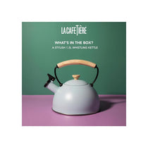 La Cafetiere Whistling Kettle Stainless Steel Heat Resistant Wooden Handle 1.6 Litres Sky Blue