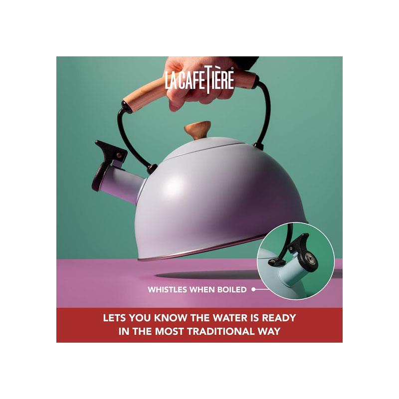 La Cafetiere Whistling Kettle Stainless Steel Heat Resistant Wooden Handle 1.6 Litres Sky Blue