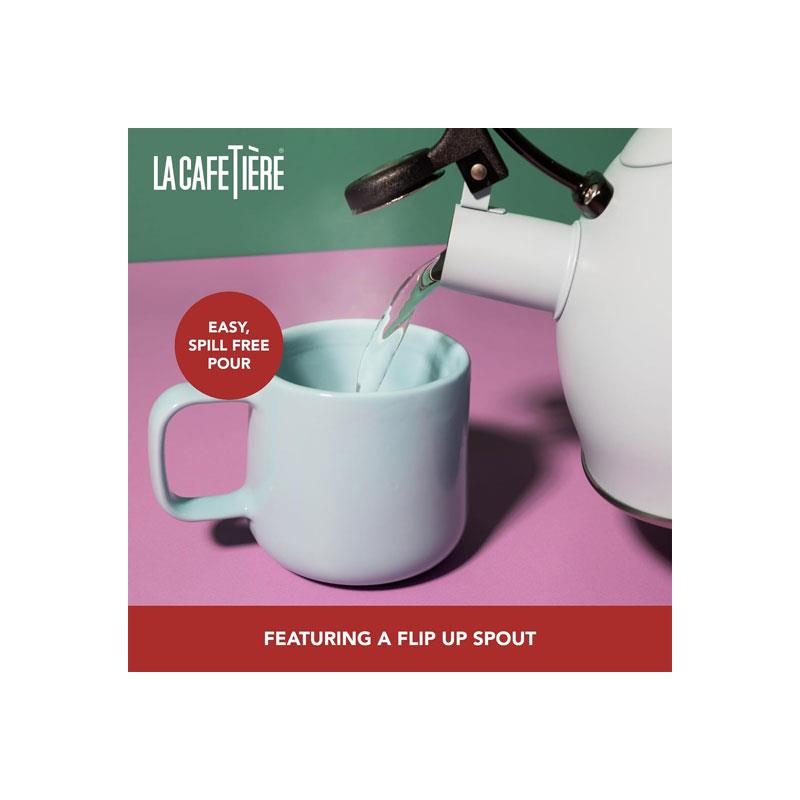 La Cafetiere Whistling Kettle Stainless Steel Heat Resistant Wooden Handle 1.6 Litres Sky Blue