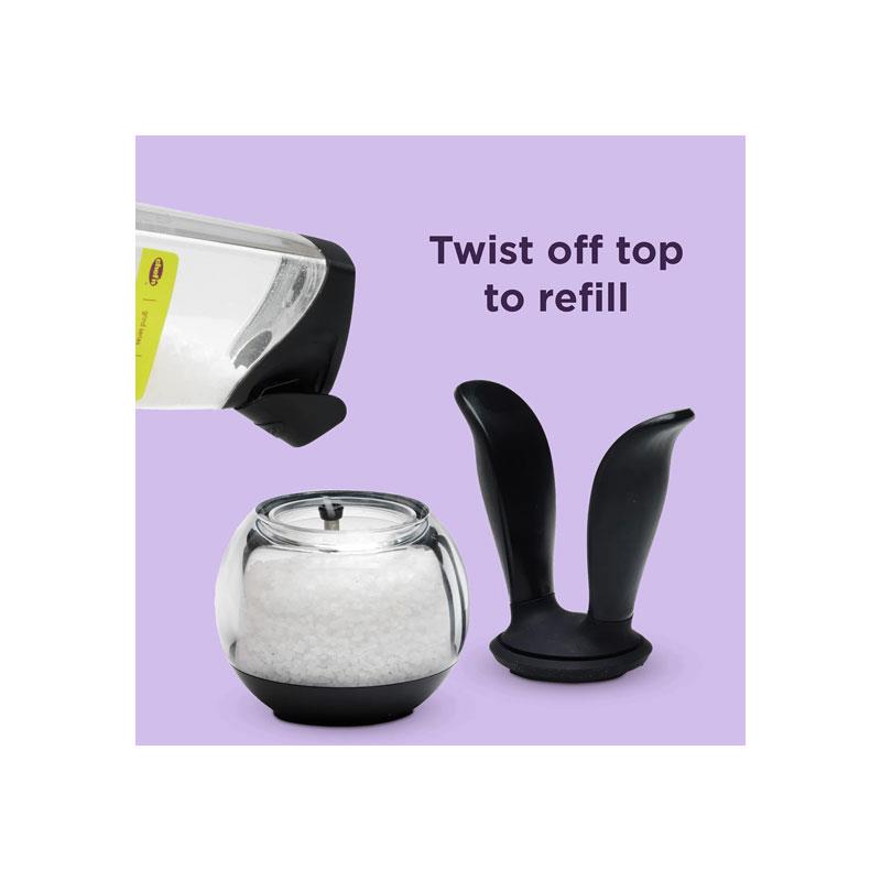 Chef'n SaltBall Salt Grinder One Handed Refillable Salt Mill Adjustable From Ultra-Fine To Coarse Black