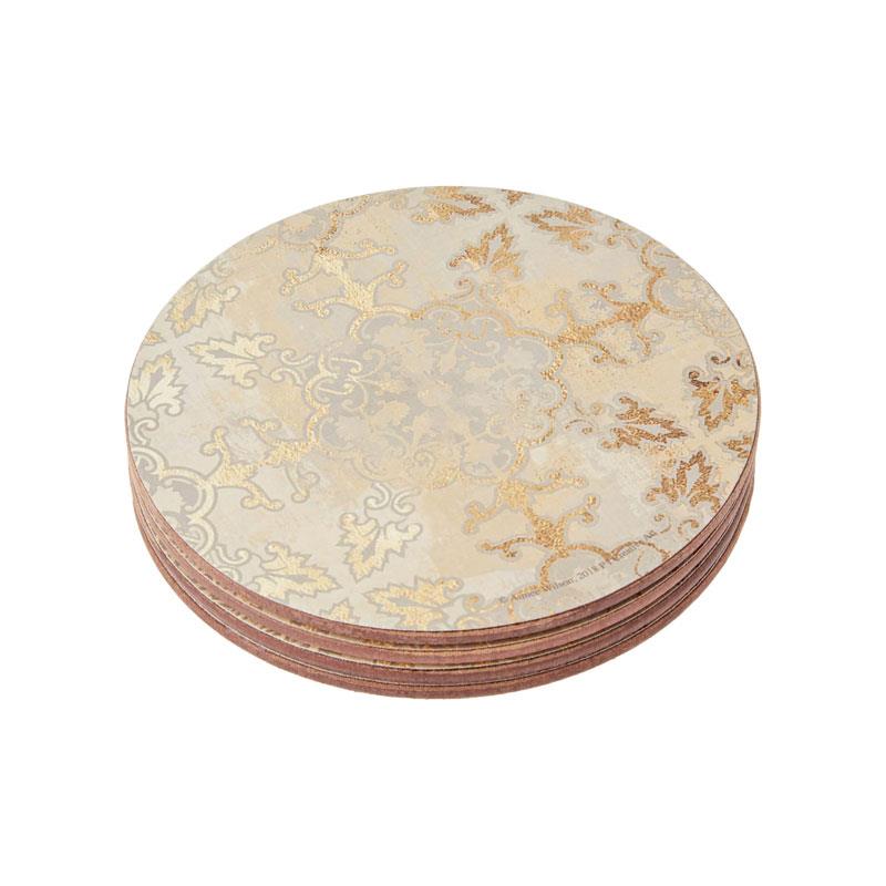 Creative Tops Cork-Backed Premium Round Coasters Set Printed Gold Impressions Wood Pack Of 4 12cm Gold/Grey Main image