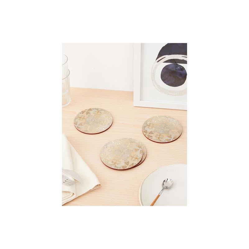 Creative Tops Cork-Backed Premium Round Coasters Set Printed Gold Impressions Wood Pack Of 4 12cm Gold/Grey Secondary image