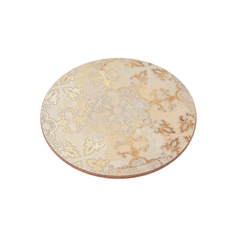 Creative Tops Cork-Backed Premium Round Coasters Set Printed Gold Impressions Wood Pack Of 4 12cm Gold/Grey