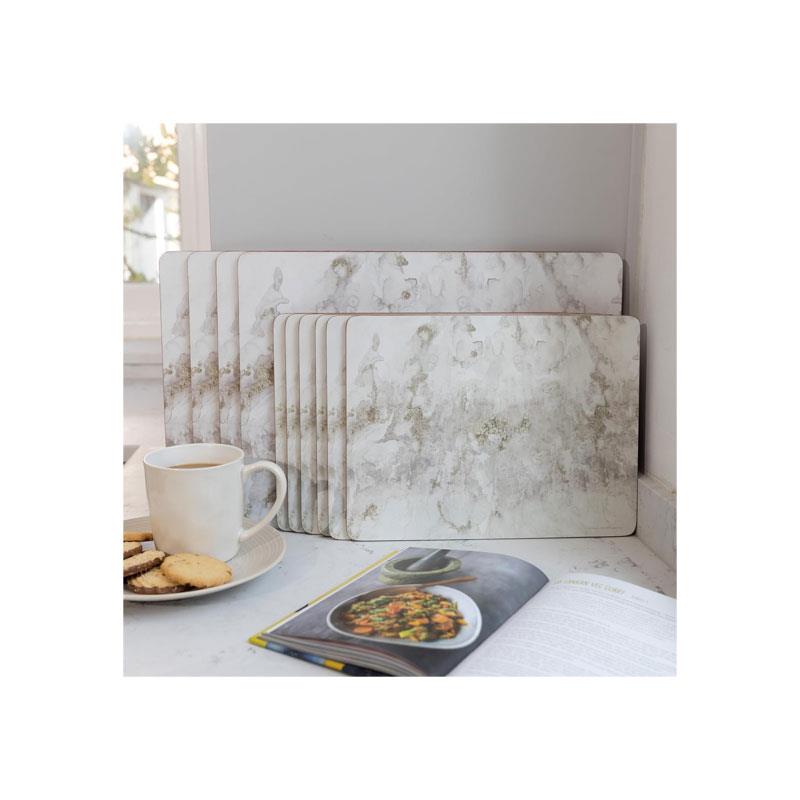 Creative Tops Premium Placemats And Coasters Pack Of 4 Grey Marble Medium Wood Grey/White
