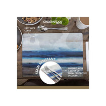 Creative Tops Premium Wooden Placemats And Coasters Abstract Ocean Cork Backed Table Mats Set of 4 Blue/Grey