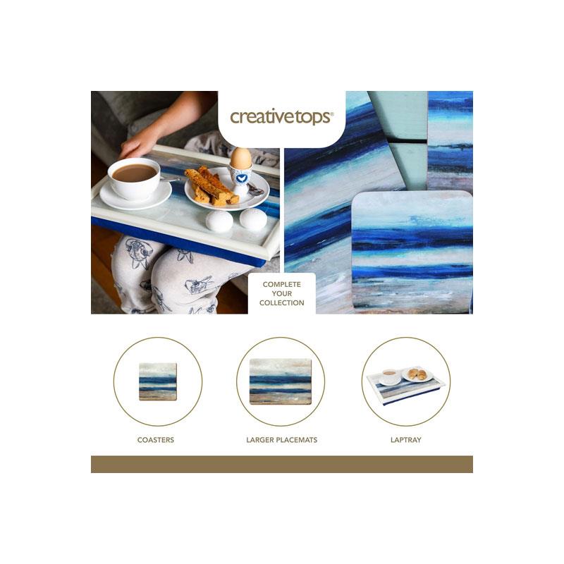 Creative Tops Premium Wooden Placemats And Coasters Abstract Ocean Cork Backed Table Mats Set of 4 Blue/Grey