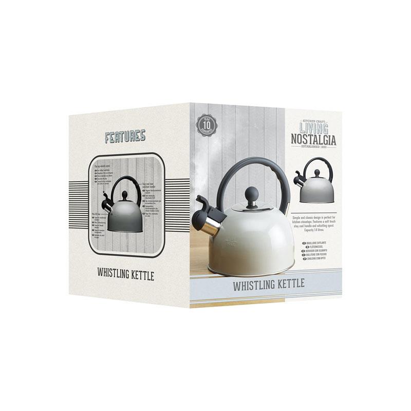 KitchenCraft Living Nostalgia Traditional Whistling Kettle 1.4 Litre Stainless Steel French Grey