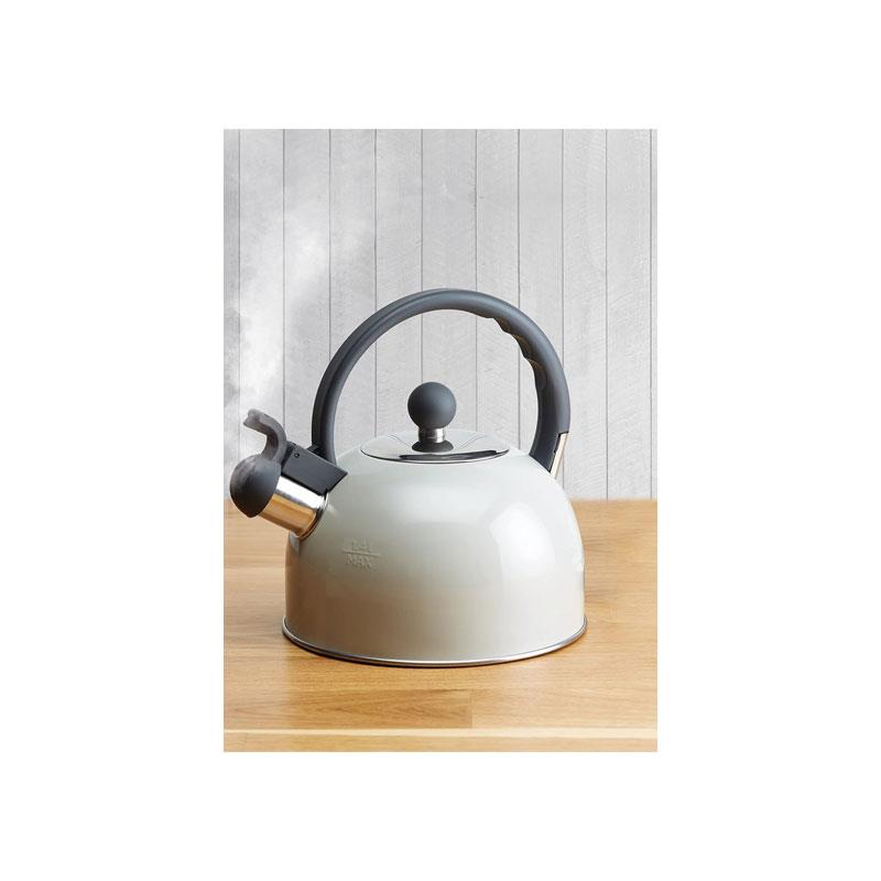 KitchenCraft Living Nostalgia Traditional Whistling Kettle 1.4 Litre Stainless Steel French Grey