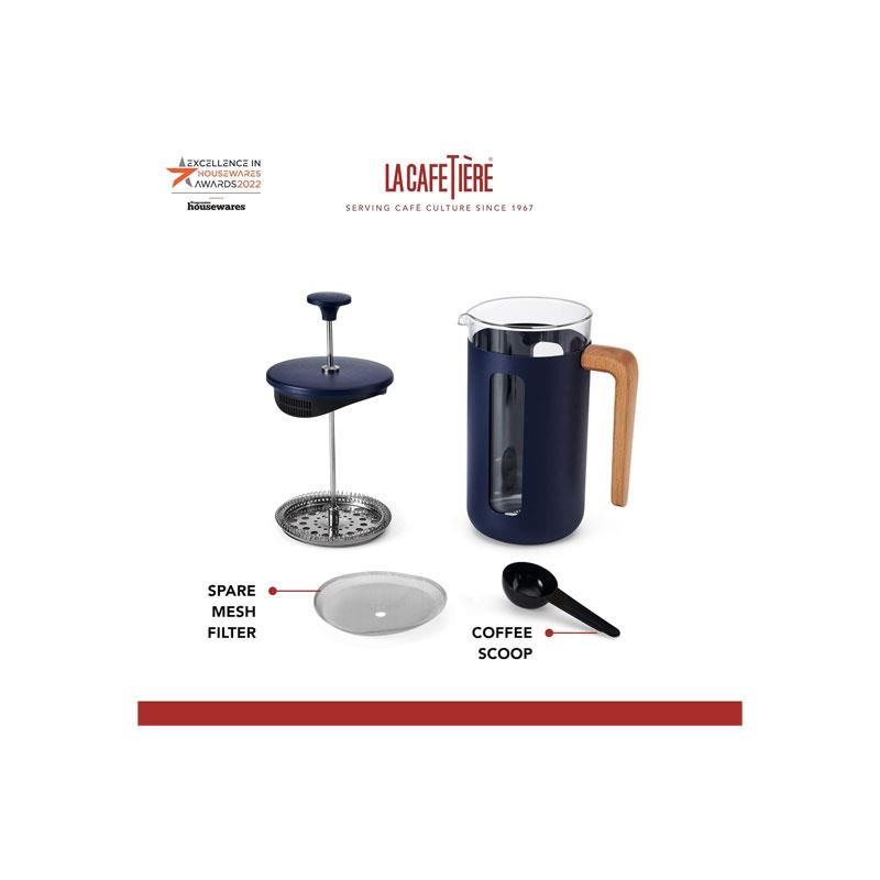 La Cafetiere Pisa 8-Cup Cafetiere French Presses Coffee Maker Borosilicate Glass Stainless Steel Navy