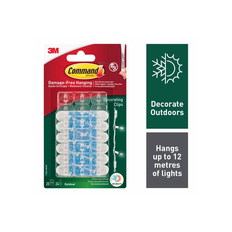 3M Command Outdoor Decorating Clips Mini 20 Hooks And 24 Outdoor Strips Transparent/Clear Main image