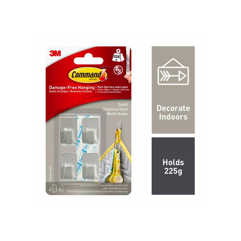 3M Command Metal Hooks Small 4 Hooks 5 Small Clear Strips Stainless Steel Secondary image